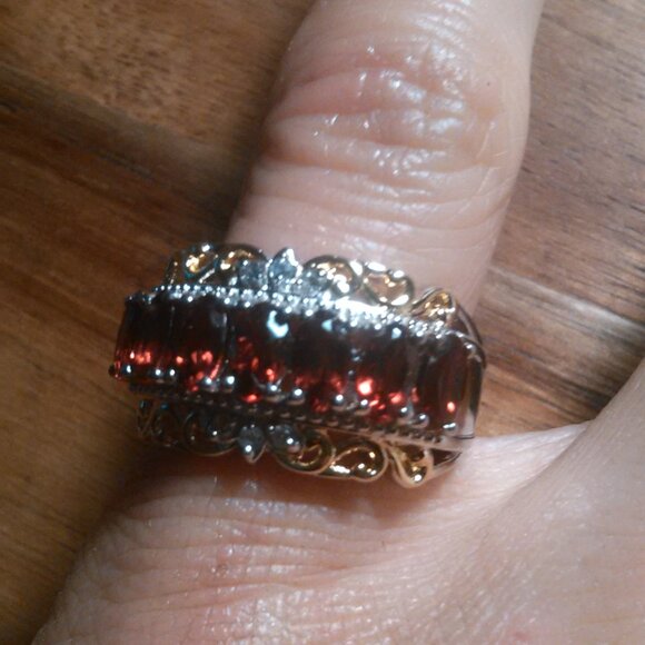 Mozambique Garnet and White Zircon Brass Ring (Size 5) - Picture 8 of 12